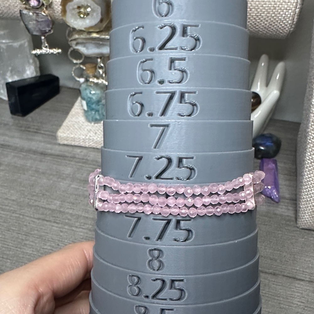 Delicate Rose Quartz Beaded Triple-Row Bracelet with Sterling Silver Clasp - Picture 2 of 3